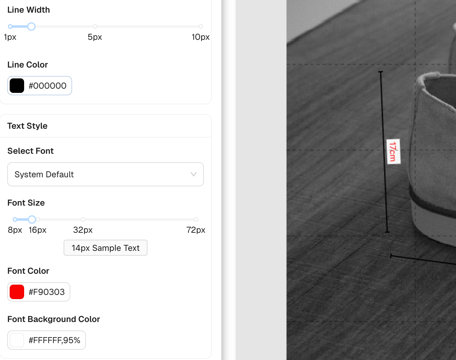 User typing dimension text and adjusting colors